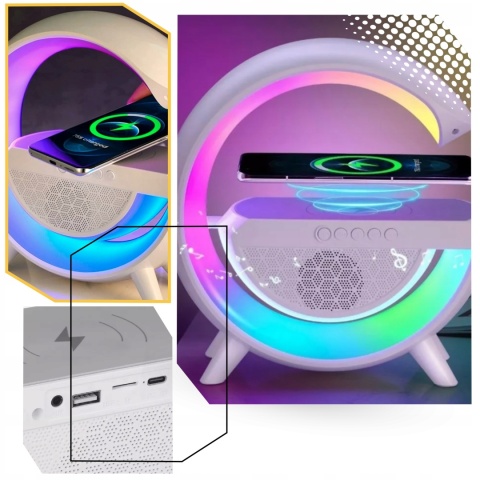 PRZENOŚNY GŁOŚNIK XXL BLUETOOTH Z LAMPKĄ I ŁADOWARKĄ INDUKCYJNĄ 10W BIAŁY
