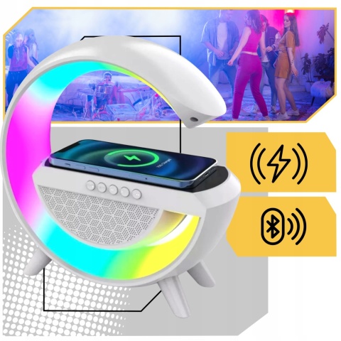 PRZENOŚNY GŁOŚNIK XXL BLUETOOTH Z LAMPKĄ I ŁADOWARKĄ INDUKCYJNĄ 10W BIAŁY