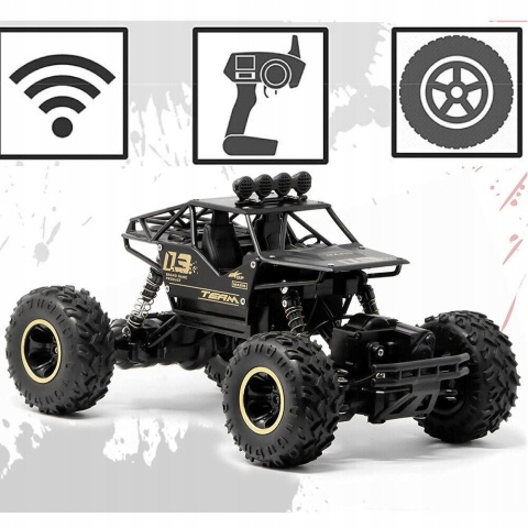 RC AUTO TERENOWE CZARNE 1:16 METAL 4X4, 2 SILNIKI, AMORTYZATORY ANTYKOLIZJA
