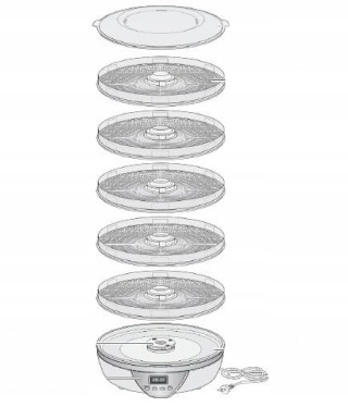 SUSZARKA QUIQQ XJ-14709C0 DO ŻYWNOŚCI Z TERMOOBIEGIEM, 5 PÓŁEK, 350W BPA