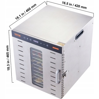 SUSZARKA VEVOR SS10X 1000W 10 SIT, STAL NIERDZEWNA, LED, 30-90°C, 48H TIMER