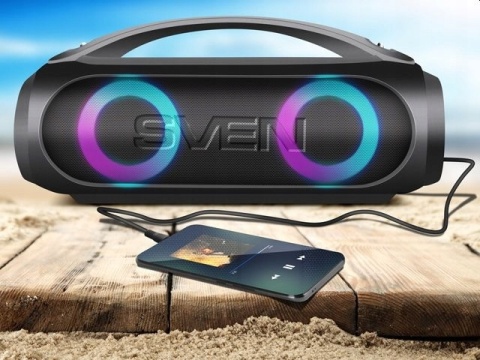 SVEN GŁOŚNIK PRZENOŚNY BOOMBOX IMPREZOWY 40W BLUETOOTH, USB, FM, IPX5, LED