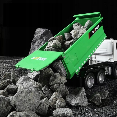 ZDALNIE STEROWANA WYWROTKA RC 1:18 LED DŹWIĘKI 0,5 KG ŁADOWNOŚCI CIĘŻARÓWKA