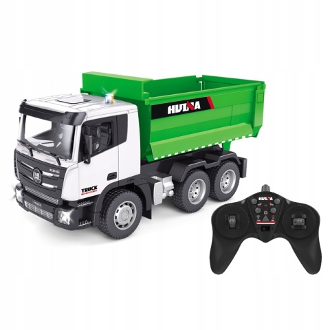 ZDALNIE STEROWANA WYWROTKA RC 1:18 LED DŹWIĘKI 0,5 KG ŁADOWNOŚCI CIĘŻARÓWKA