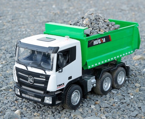 ZDALNIE STEROWANA WYWROTKA RC 1:18 LED DŹWIĘKI 0,5 KG ŁADOWNOŚCI CIĘŻARÓWKA