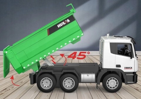 ZDALNIE STEROWANA WYWROTKA RC 1:18 LED DŹWIĘKI 0,5 KG ŁADOWNOŚCI CIĘŻARÓWKA