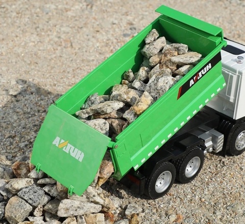 ZDALNIE STEROWANA WYWROTKA RC 1:18 LED DŹWIĘKI 0,5 KG ŁADOWNOŚCI CIĘŻARÓWKA