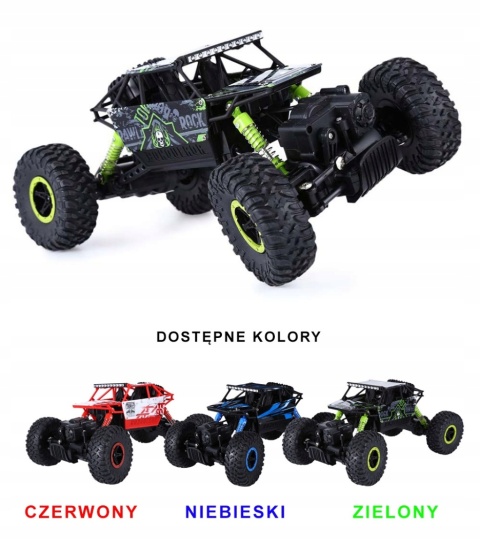 ZDALNIE STEROWANY ROCK CRAWLER 4X4, WODOODPORNY, DUŻE KOŁA, 2,4GHZ ZIELONY