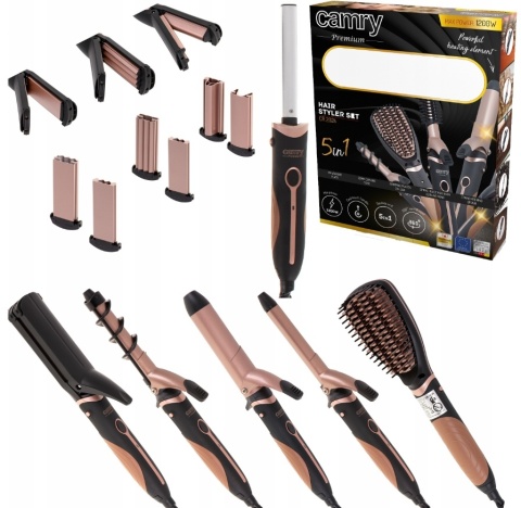 ZESTAW 5W1 DO STYLIZACJI WŁOSÓW 1200W CAMRY CR 2024 - PROSTOWNICA I LOKÓWKA