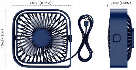 Cichy Mini Wentylator Biurkowy Obrotowy 360 Usb Topk K50 Niebieski Wydajny