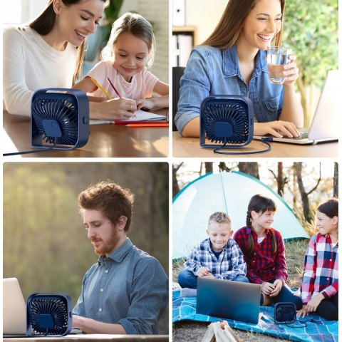 Cichy Mini Wentylator Biurkowy Obrotowy 360 Usb Topk K50 Niebieski Wydajny