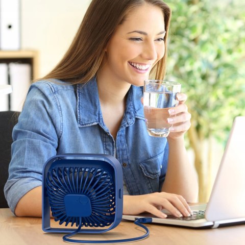 Cichy Mini Wentylator Biurkowy Obrotowy 360 Usb Topk K50 Niebieski Wydajny