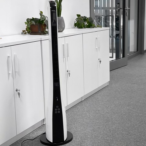 Elegancki Wentylator Kolumnowy 112Cm Pilot Dotykowy Timer Led Cichy I Mocny