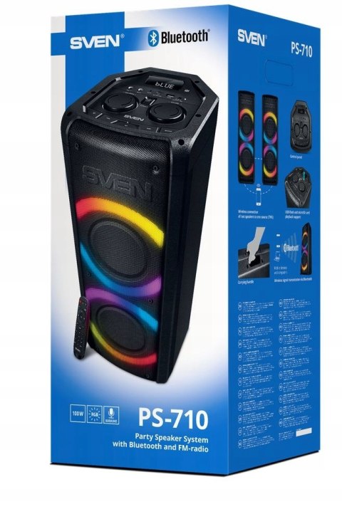 Głośnik Przenośny Sven Ps-710 100W Z Karaoke, Bluetooth, Radio Fm, Usb