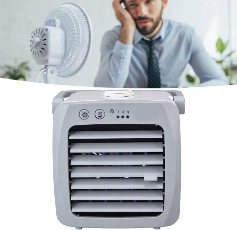 Mocny Cichy Klimator Przenośny Usb Na Wodę Biały Mini Cooler 3 Tryby Led 7W