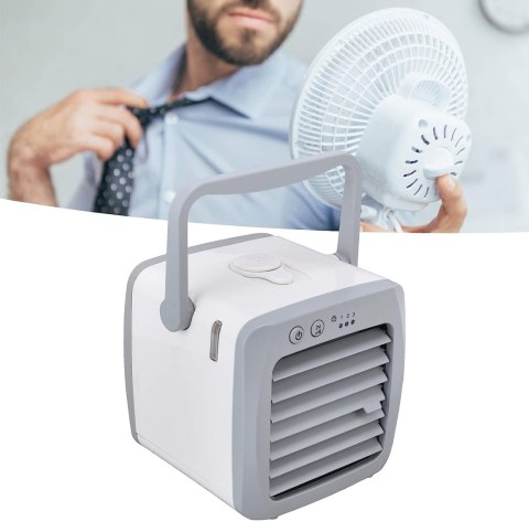 Mocny Cichy Klimator Przenośny Usb Na Wodę Biały Mini Cooler 3 Tryby Led 7W