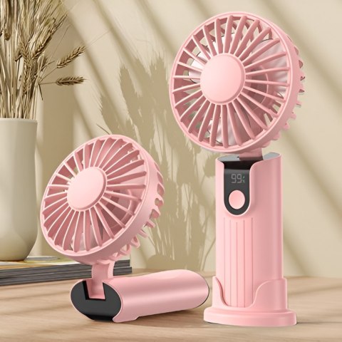 Przenośny Cichy Mini Wentylator 3W1 Topkk38 Ręczny Biurkowy 2400Mah Różowy