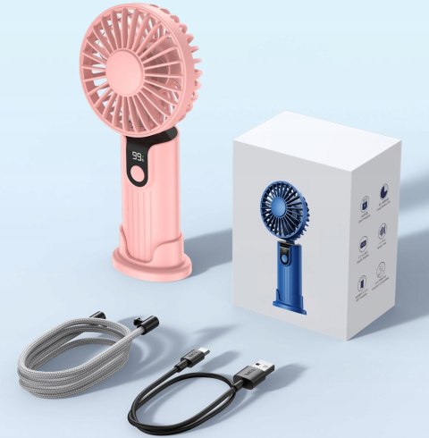 Przenośny Cichy Mini Wentylator 3W1 Topkk38 Ręczny Biurkowy 2400Mah Różowy