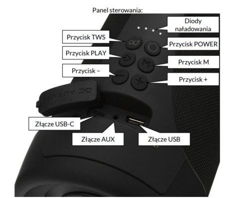 Przenośny Głośnik Bluetooth Bezprzewodowy Bass Usb Aux Rgb Ipx5 Czarny 3600