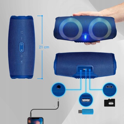 Przenośny Głośnik Bluetooth Defender Q22023 Led 10W Usb Sd Fm Aux Niebieski