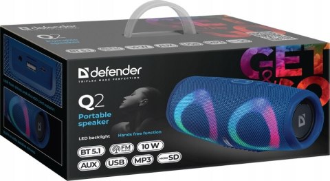 Przenośny Głośnik Bluetooth Defender Q22023 Led 10W Usb Sd Fm Aux Niebieski