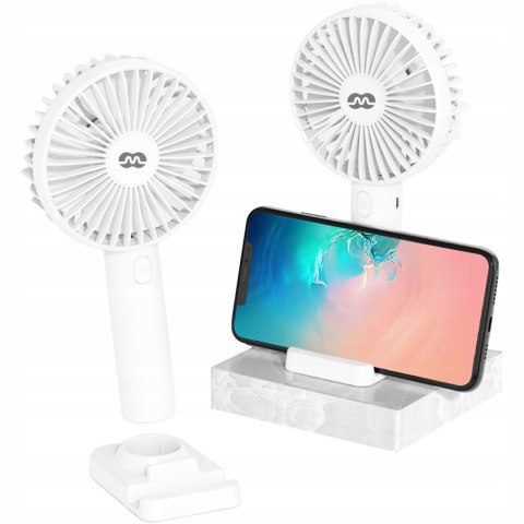 Przenośny Wentylator Mozos 1800Mah 3 Prędkości Usb Ręczny Mobilny Biały