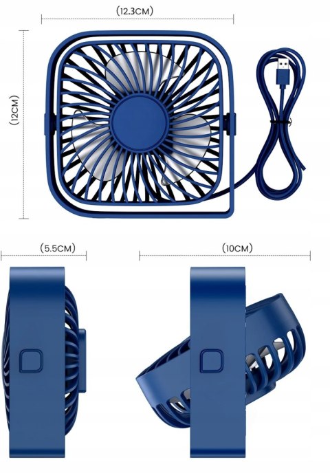 Stołowy Wentylator Usb Topk K50 Mocny Cichy Niebieski Obrotowa Głowica 360°