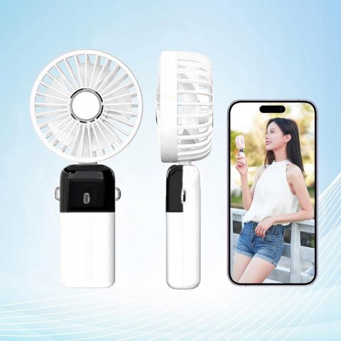 Wydajny Mini Wentylator Biurkowy Biały Bezprzewodowy Usb-C 5Trybów Led 2.5W