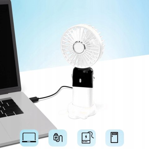 Wydajny Mini Wentylator Biurkowy Biały Bezprzewodowy Usb-C 5Trybów Led 2.5W