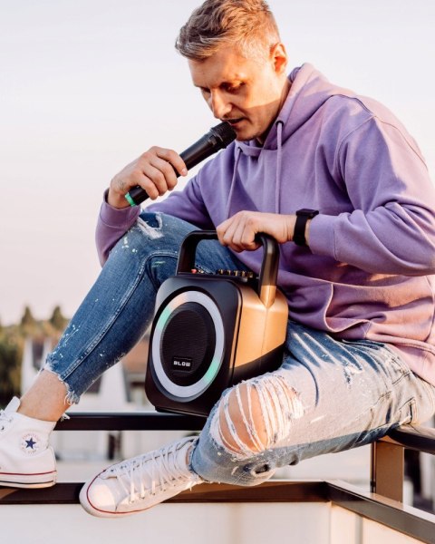 Głośnik Bluetooth Usb Sd Radio Przenośny Led Karaoke Mikrofon Pilot Zestaw