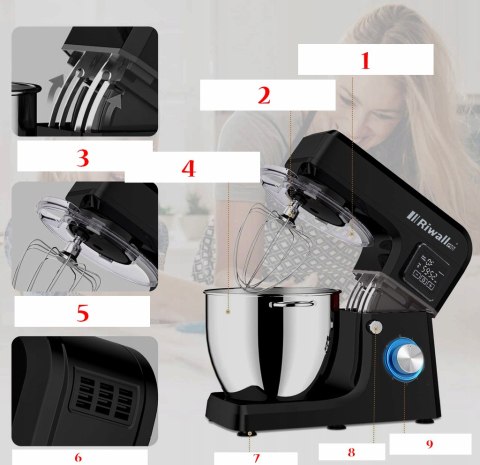 Robot Kuchenny Riwall Pro 8W1 2700W 6.5L Z Podgrzewaniem Misy