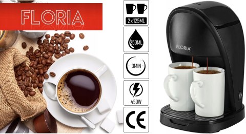 Ekspres Przelewowy Do Kawy Floria 450W Z 2 Kubkami Ceramicznymi 125Ml