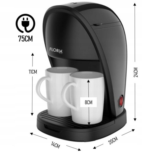 Ekspres Przelewowy Do Kawy Floria 450W Z 2 Kubkami Ceramicznymi 125Ml