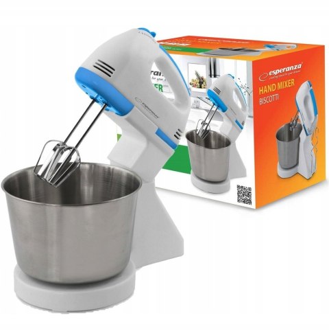 Mikser Ręczny Z Misą 2.5L, 7 Prędkości, Funkcja Eject, 150W, Biało-Niebieski