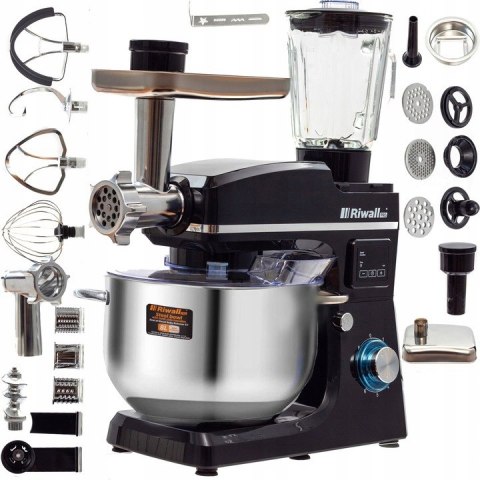Robot Kuchenny Riwall 2700W, Podgrzewana Misa 8L, Blender 1.5L, Nadziewarka