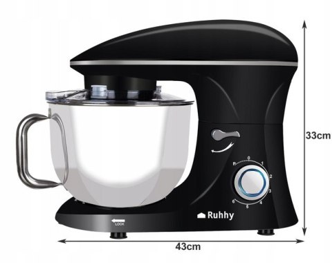 Robot Planetarny Kuchenny Ruhhy 2200W, 6,2L, 6 Prędkości, Czarny