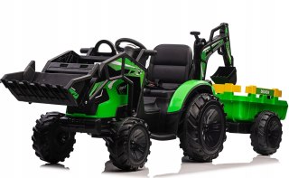 Traktor Koparka Na Akumulator Dziecięca 24V Z Przyczepą I Pilotem, Zielony