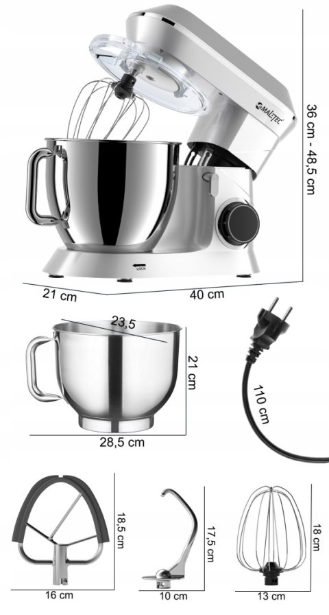 Wielofunkcyjny Robot Kuchenny Maltec 6,5L 2200W Z 3 Końcówkami