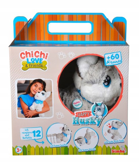 Chi Chi Love Interaktywny Piesek Husky 30Cm, 12 Komend, Dźwięki, 3+ Szary