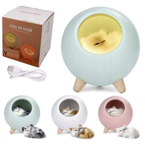 Lampka Nocna Led Z Małym Kotkiem, Usb, Płynne Ściemnianie Figurka Wyjmowana