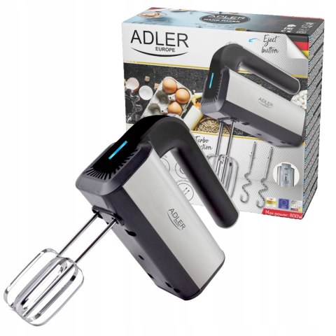 Mikser Ręczny Adler 800W 5 Biegów Turbo Stal Nierdzewna Trzepaczki Mocny
