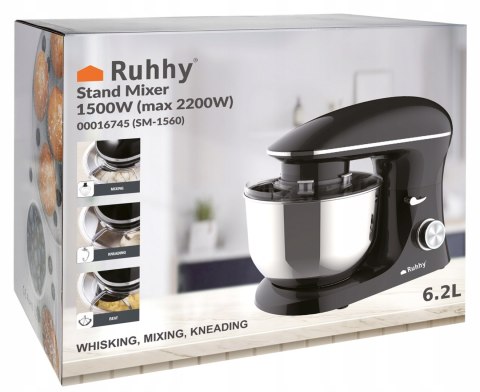 Robot Kuchenny Planetarny Mocny 2200W, Czarny, Misa 6,5L 6 Prędkości Czarny