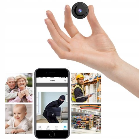 Kompaktowa Mini Kamera Wifi Full Hd Z Detekcją Ruchu I Uchwytem