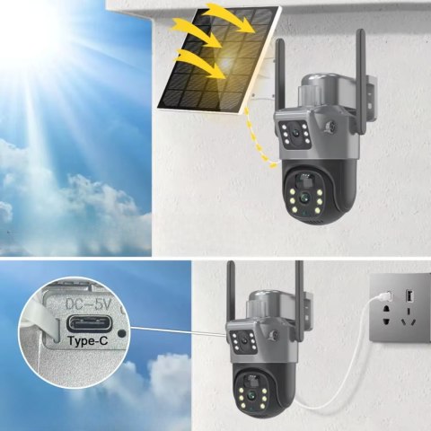 Wodoodporna Kamera Solarna Wifi Ip 6Mpx Qhd Obrotowa Z Alarmem