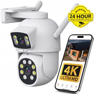 Zewnętrzna Obrotowa Kamera Ip Wifi 8Mp 4K Dwuobiektywowa, Led 35M, Sd 128Gb