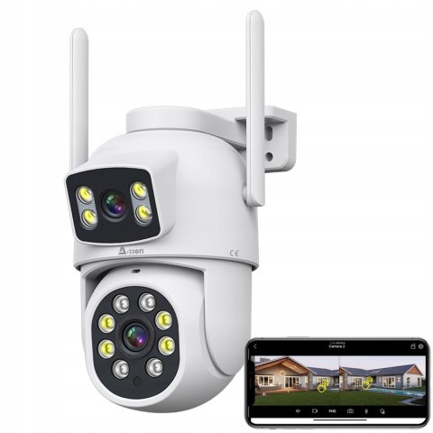 Zewnętrzna Obrotowa Kamera Ip Wifi 8Mp 4K Dwuobiektywowa, Led 35M, Sd 128Gb