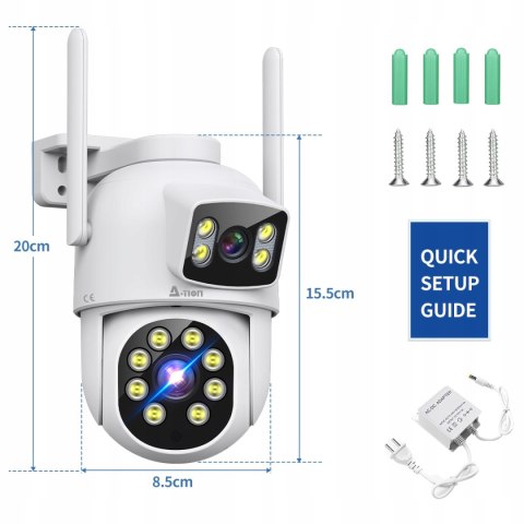 Zewnętrzna Obrotowa Kamera Ip Wifi 8Mp 4K Dwuobiektywowa, Led 35M, Sd 128Gb