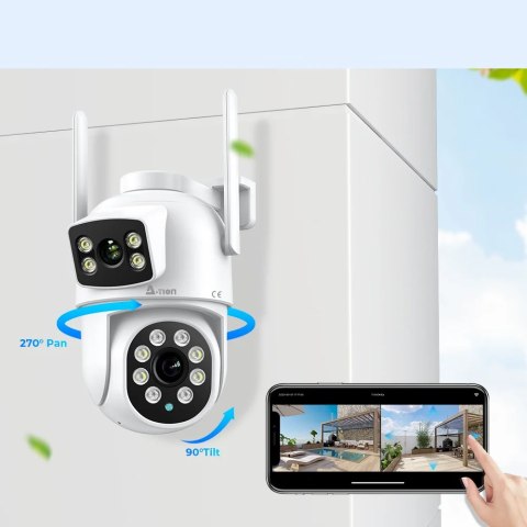 Zewnętrzna Obrotowa Kamera Ip Wifi 8Mp 4K Dwuobiektywowa, Led 35M, Sd 128Gb