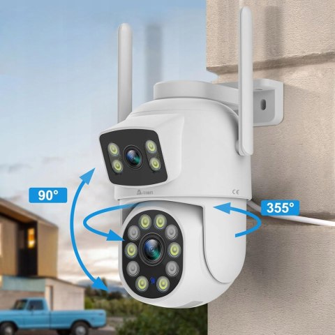 Zewnętrzna Obrotowa Kamera Ip Wifi 8Mp 4K Dwuobiektywowa, Led 35M, Sd 128Gb
