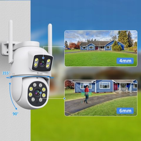 Zewnętrzna Obrotowa Kamera Ip Wifi 8Mp 4K Dwuobiektywowa, Led 35M, Sd 128Gb